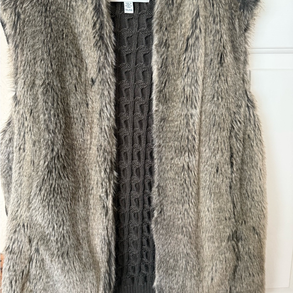 Faux Fur Vest in Gray Brown